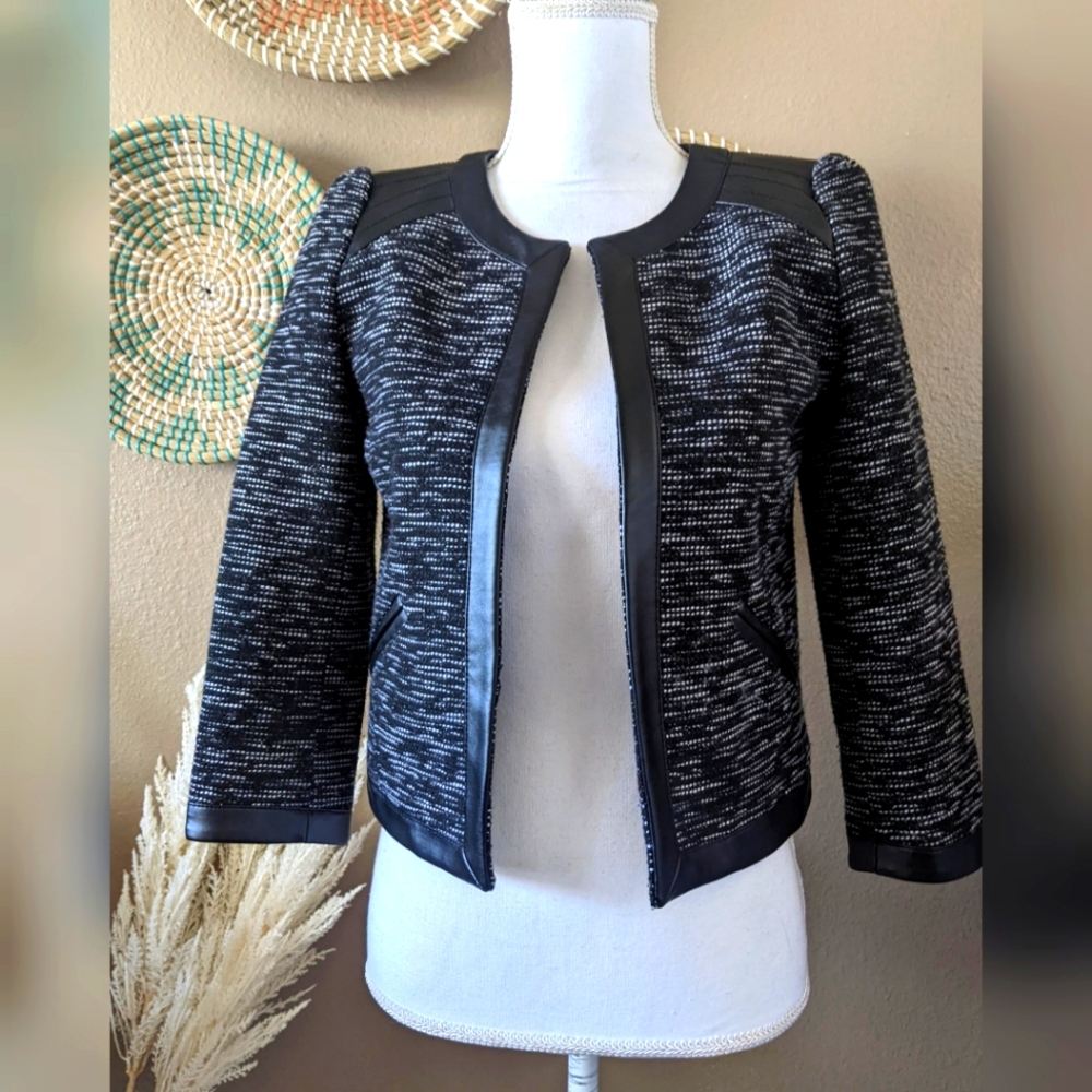 Frenchi Black and White Tweed Cropped Jacket